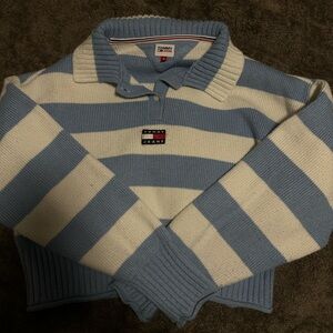 Tommy Hilfiger women’s  Light Blue and White Striped Sweater